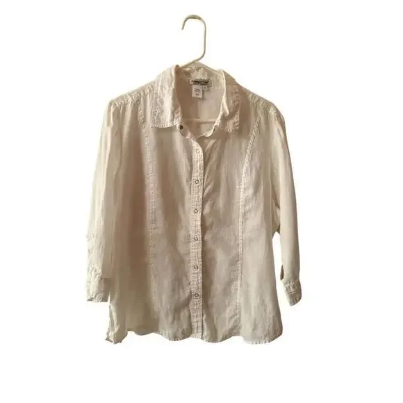Coldwater Creek Long Sleeve Collared Button 100% Linen Blouse in White - Sz PXL - Picture 1 of 3